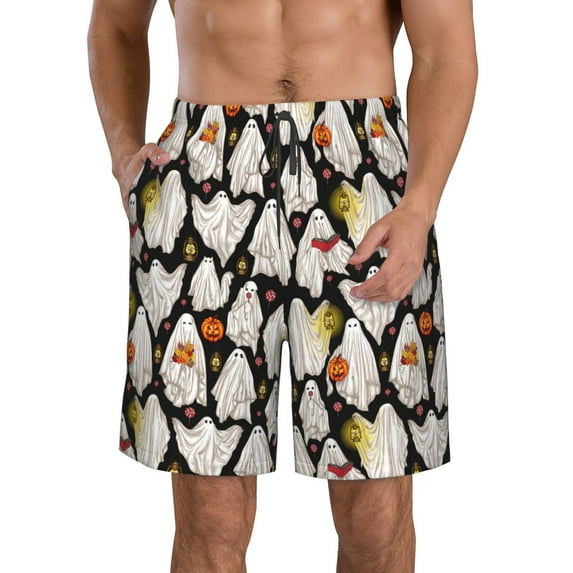 Salouo Different Ghosts Pattern Swim Trunks for Men,Men's Hawaiian Bathing Suit Swimsuits Quick Dry Swimming Board Shorts Beach Shorts with Pockets-