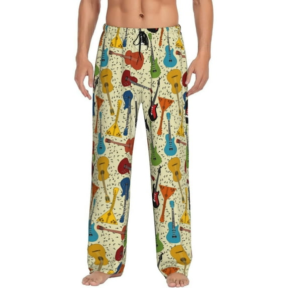 Salouo Different Kind Of Guitars Print Pajama Pants for Men, Lounge Pants Elastic Waistband Casual Men's sleepwear Loungewear Sleep Pajama Pant -XX-Large