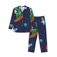 thumbnail image 1 of Salouo Dinosaur Astronaut Space Surfing Print Button-Front Long Sleeve Pajama Set for Men, Soft 2Pjs Men's Long Sleeve Sleepwear-Large, 1 of 7