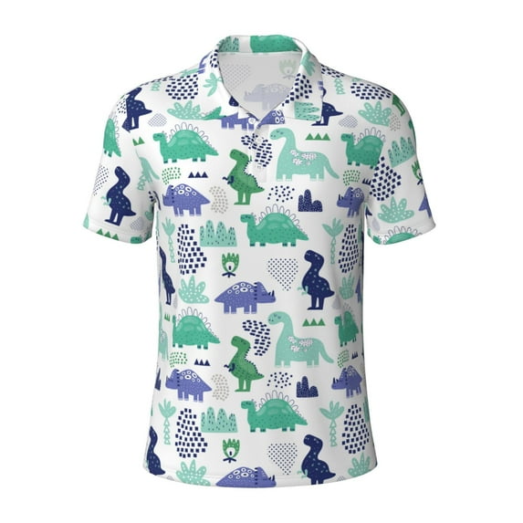 Salouo Dinosaur for Men's Short Sleeve Polo Shirts,Polo Shirts for Men Performance Short Sleeve Golf Shirt Athletic Casual Collared T-Shirt-Large