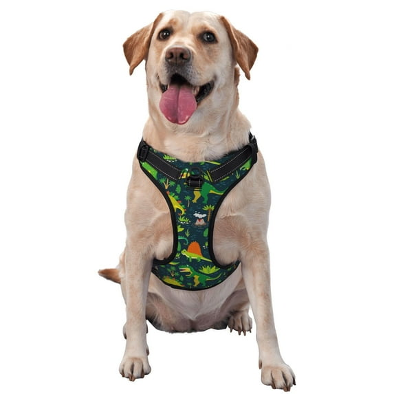 Salouo Dinosaurs and Flowers for Dog Harness, No-Pull Pet Harness Adjustable Dog Vest No-Choke Reflective Pet Vest for Small, Medium & Large Dogs for Training & Walking-Medium