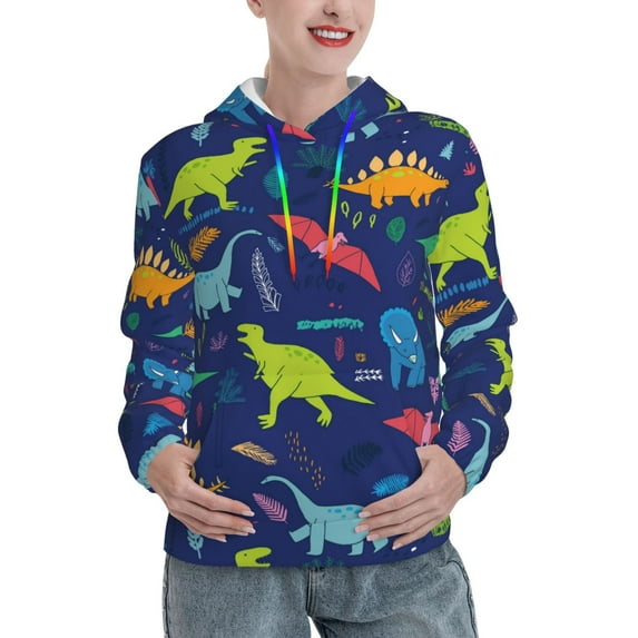 Salouo Dinosaurs Pattern Hoodie Sweatshirts for Women, Autumn Pullover Hoodie Workout Sweat Women's Long Sleeve Preppy Sweatshirts-XX-Large