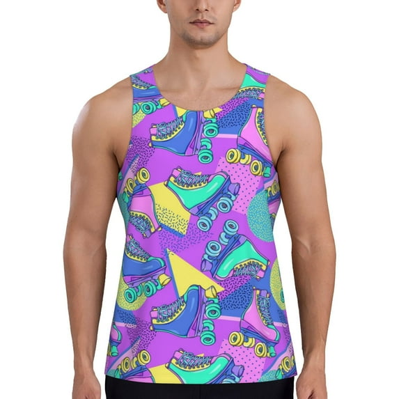 Salouo Disco Roller Skates for Men's Tank Tops,Sleeveless Muscle Shirts for Men Quick Dry Workout Tank Top Gym Muscle Tee Fitness Bodybuilding Sleeveless T Shirt-3X-Large