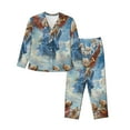 thumbnail image 1 of Salouo Dog Angel Ascension Pattern Women's Pajamas Set Long Sleeve Button Down Sleepwear Soft Pj Lounge Sets for women 2 Piece Pjs Set with Long Pants-Large, 1 of 7