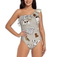thumbnail image 1 of Salouo Dog Animal Pattern One Shoulder Ruffled One Piece Swimsuit for Women V Neck Swimwear Tummy Control Bathing Suit-Medium, 1 of 6
