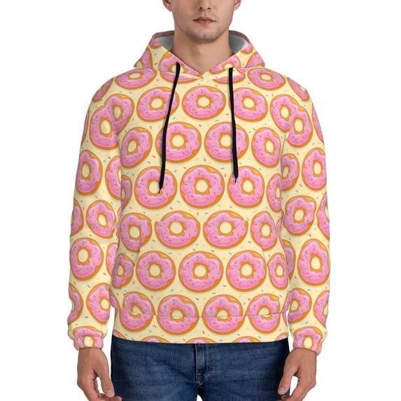 Salouo Donuts With Pink Glaze Pattern Men's Fall Hoodie Sweatshirt,Sport Hoodie with Pockets for Men Pullover Casual Hooded Sweatshirt-X-Large