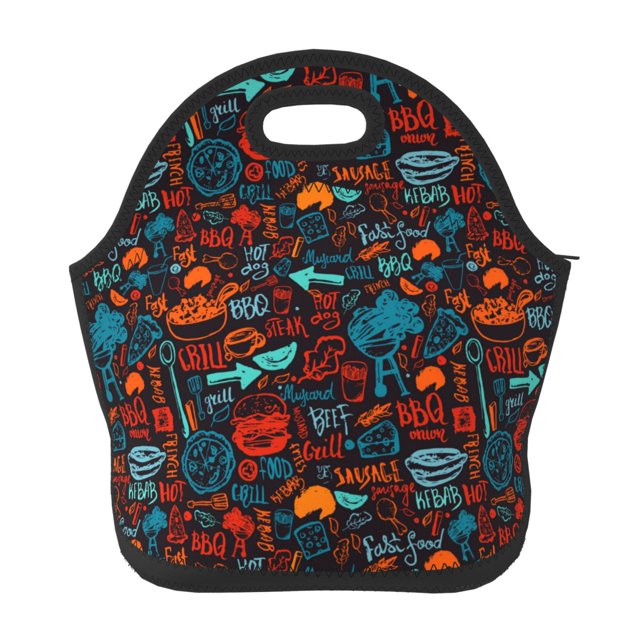 Salouo Doodle Barbeque for Lunch Tote,Lunch Bag Insulated Lunch Box