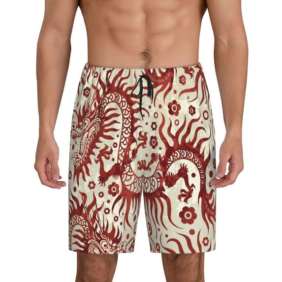 Salouo Dragons1 Pattern Men's Sleep Pajama Shorts,Pajama Bottoms Elastic Waistband Sleep Pajama Short PJ Shorts for Men -XX-Large