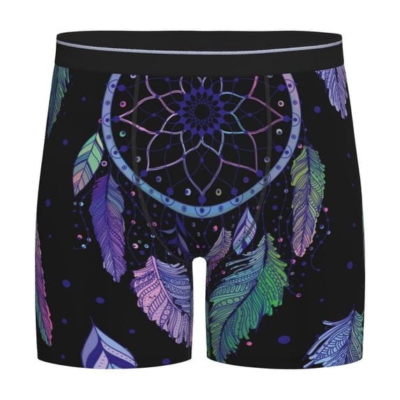 Salouo Dreamcatcher With Colorful Feathers Pattern Men's Boxer Briefs, Soft & Breathable Underwear Elastic Waistband Briefs for Men,1-Pack