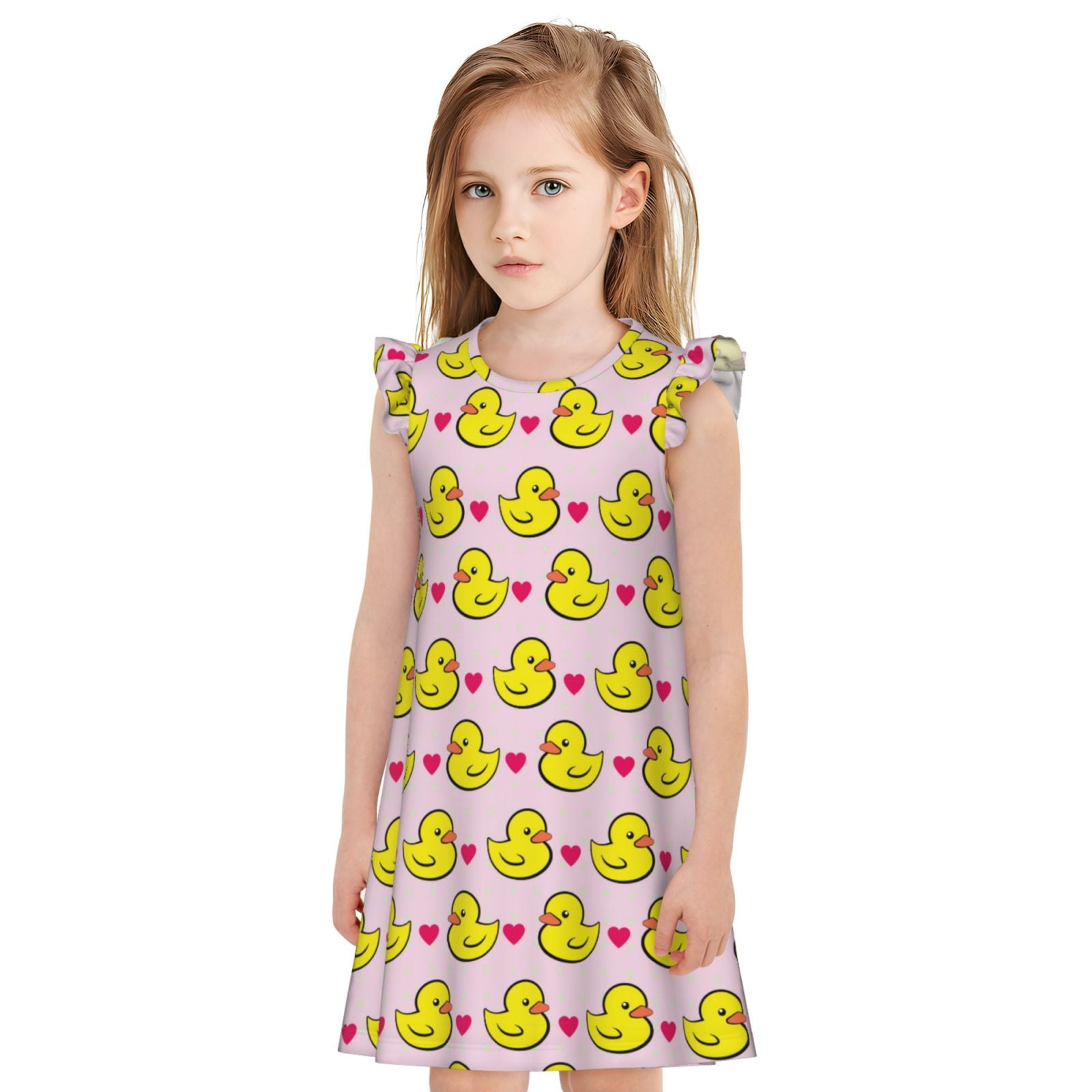 Babyhug Cotton Knit Flutter Sleeves Nighty Heart Print - Pink main image 1