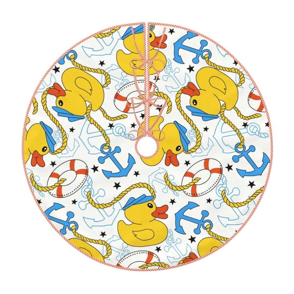 Salouo Ducks and Anchors Christmas Tree Skirt 30" Farmhouse Christmas Decorations Snowman Xmas Tree Skirt Tree Mat for Holiday Party Decor