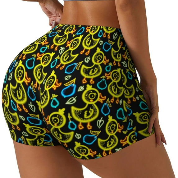 Salouo Ducks1 Print Women's Athletic Shorts,Booty Shorts Biker Shorts High Waisted Elastic Workout Shorts for Yoga Gym Running Sports-Large