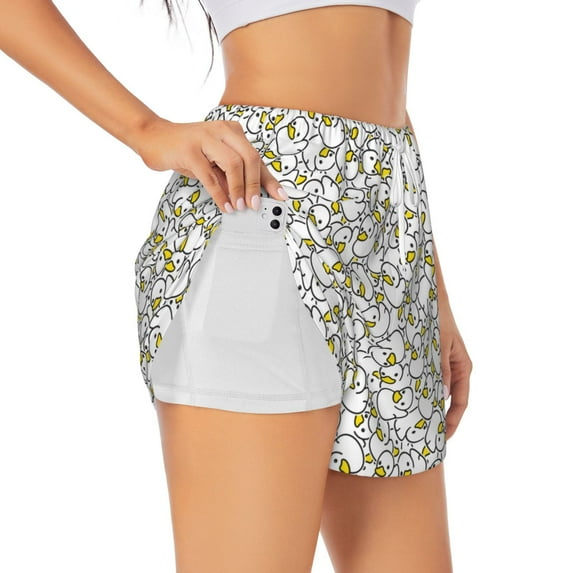 Salouo Ducky Print Women's 2 in 1 Running Shorts Double-Layer Shorts Athletic Workout Gym Yoga Shorts Running Shorts for Women-X-Large