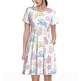 thumbnail image 1 of Salouo Easter Colorful Rabbit for Women's Short Sleeve Summer Dress, Pleated Loose Swing Knee Length Dresses with Pockets, 1 of 6