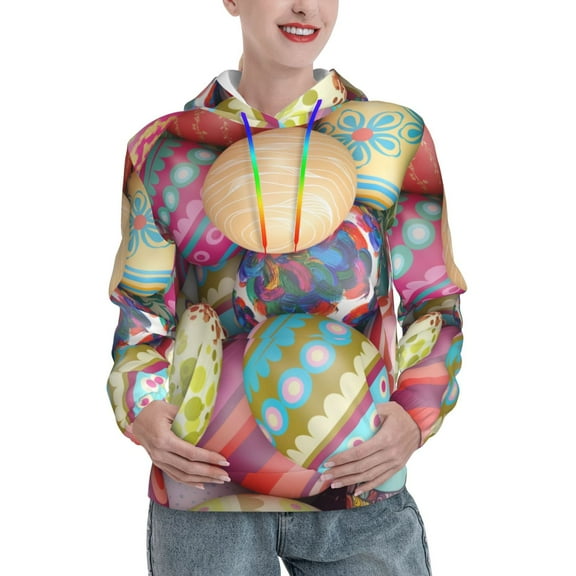 Salouo Easter Eggs Pattern Hoodie Sweatshirts for Women, Autumn Pullover Hoodie Workout Sweat Women's Long Sleeve Preppy Sweatshirts-X-Large