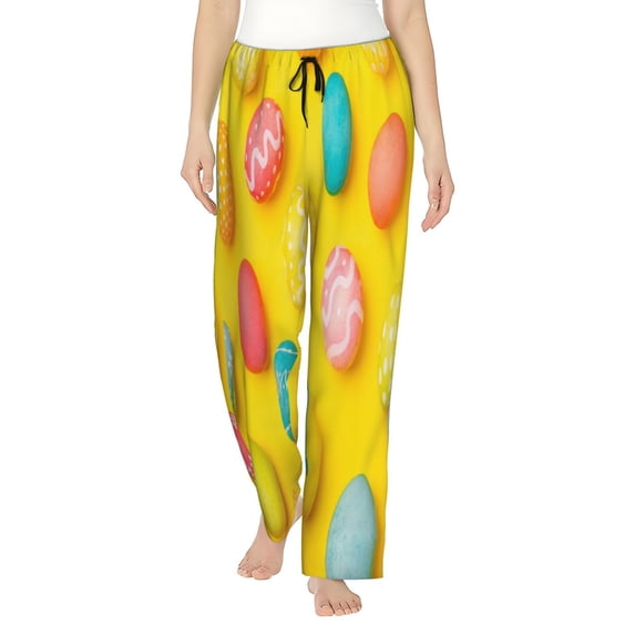 Salouo Easter eggs (2) Print Women's Pajama Pants Casual Loose Sweatpants PJs Flowy Pants Drawstring Palazzo for Women Wide Leg Pants Lounge Pajama-XX-Large