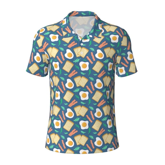 Salouo Eggs Toast Bacon And Arugula for Men's Short Sleeve Polo Shirts,Polo Shirts for Men Performance Short Sleeve Golf Shirt Athletic Casual Collared T-Shirt-Large