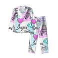 thumbnail image 1 of Salouo Eiffel Tower and Hearts Print Button-Front Long Sleeve Pajama Set for Men, Soft 2Pjs Men's Long Sleeve Sleepwear-Medium, 1 of 7