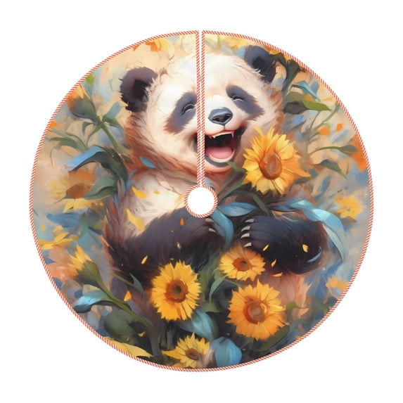 Salouo Elegant Cute Panda Sunflower Christmas Tree Skirt 36" Farmhouse Christmas Decorations Snowman Xmas Tree Skirt Tree Mat for Holiday Party Decor