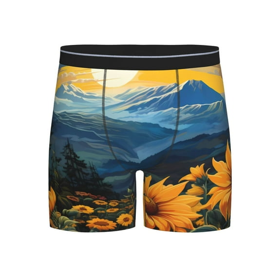 Salouo Elegant Sunset Sunflower Pattern Men's Boxer Briefs, Soft & Breathable Underwear Elastic Waistband Briefs for Men,1-Pack