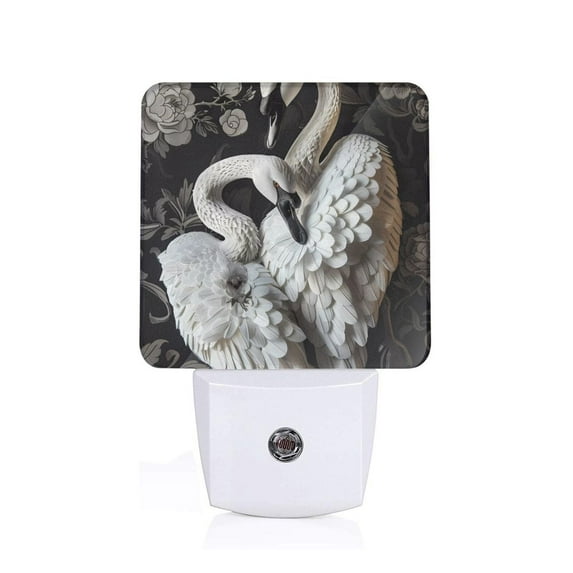 Salouo Elegant Swans Black Background for Night Lights Plug into Wall 1 Pack, 0.5W Plug in Night Light with Dusk-to-Dawn Light Sensor LED Nightlight for Bathroom, Adult, Hallway-EU