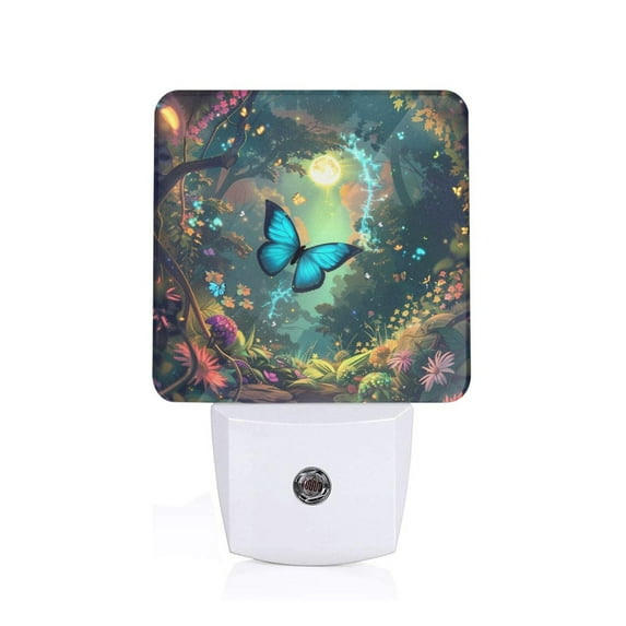 Salouo Enchanted Forest Butterfly A for Night Lights Plug into Wall 1 Pack, 0.5W Plug in Night Light with Dusk-to-Dawn Light Sensor LED Nightlight for Bathroom, Adult, Hallway-US