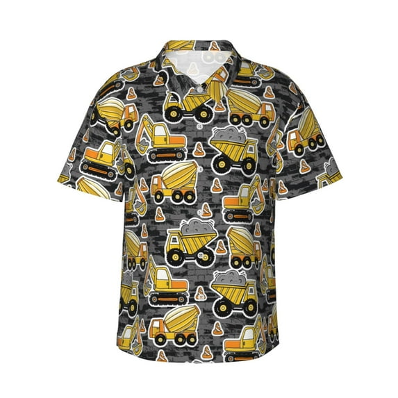 Salouo Excavator At Work for Hawaiian Shirt for Men,Summer Beach Casual Short Sleeve Button Down Shirts Men's Regular-Fit Short-Sleeve Print Shirt -