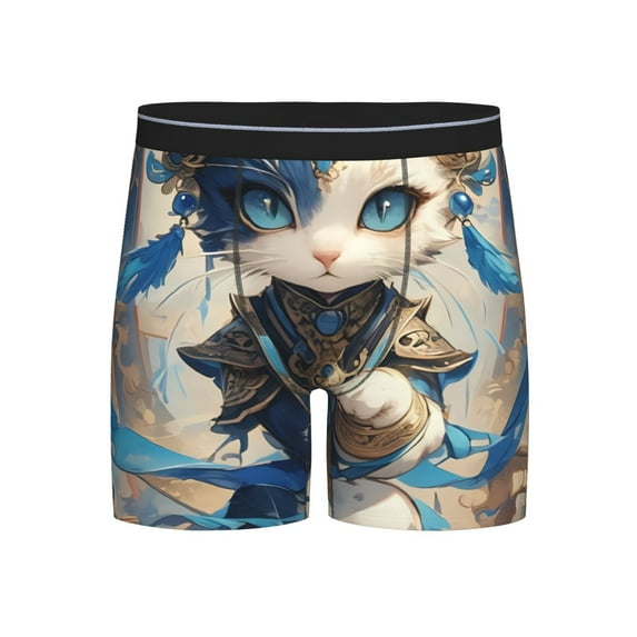 Salouo Exotic Blue Cat Pattern Men's Boxer Briefs, Soft & Breathable Underwear Elastic Waistband Briefs for Men,1-Pack