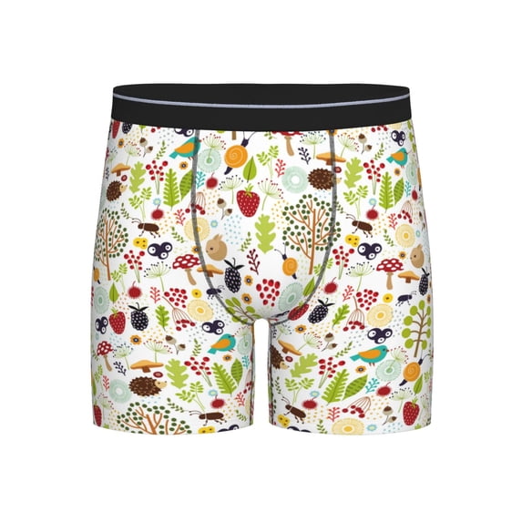 Salouo Fall Animals Pattern Men's Boxer Briefs, Soft & Breathable Underwear Elastic Waistband Briefs for Men,1-Pack