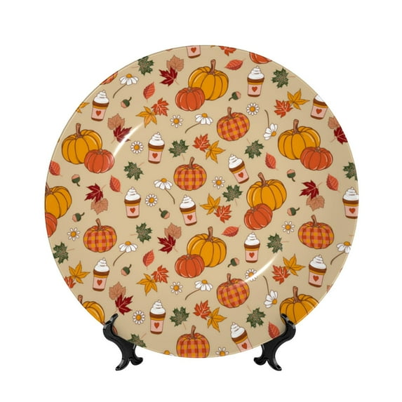 Salouo Fall Autumn Pattern Bone China Decorative Plate,Holiday Decor Decorative Ceramic Plates with Stand Elegant Home DéCor for Hallway/Living Room/Bedroom-6in
