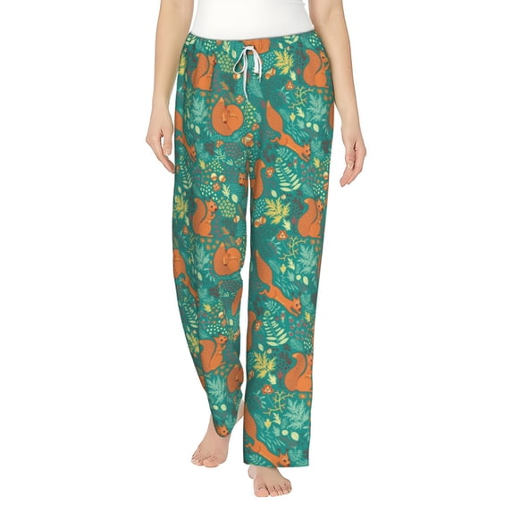 Salouo Fall Forest Squirrel Print Women's Pajama Pants Casual Loose Sweatpants PJs Flowy Pants Drawstring Palazzo for Women Wide Leg Pants Lounge Pajama -X-Large