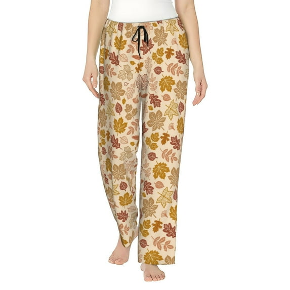 Salouo Fall Leaves Print Women's Pajama Pants Casual Loose Sweatpants PJs Flowy Pants Drawstring Palazzo for Women Wide Leg Pants Lounge Pajama -Medium