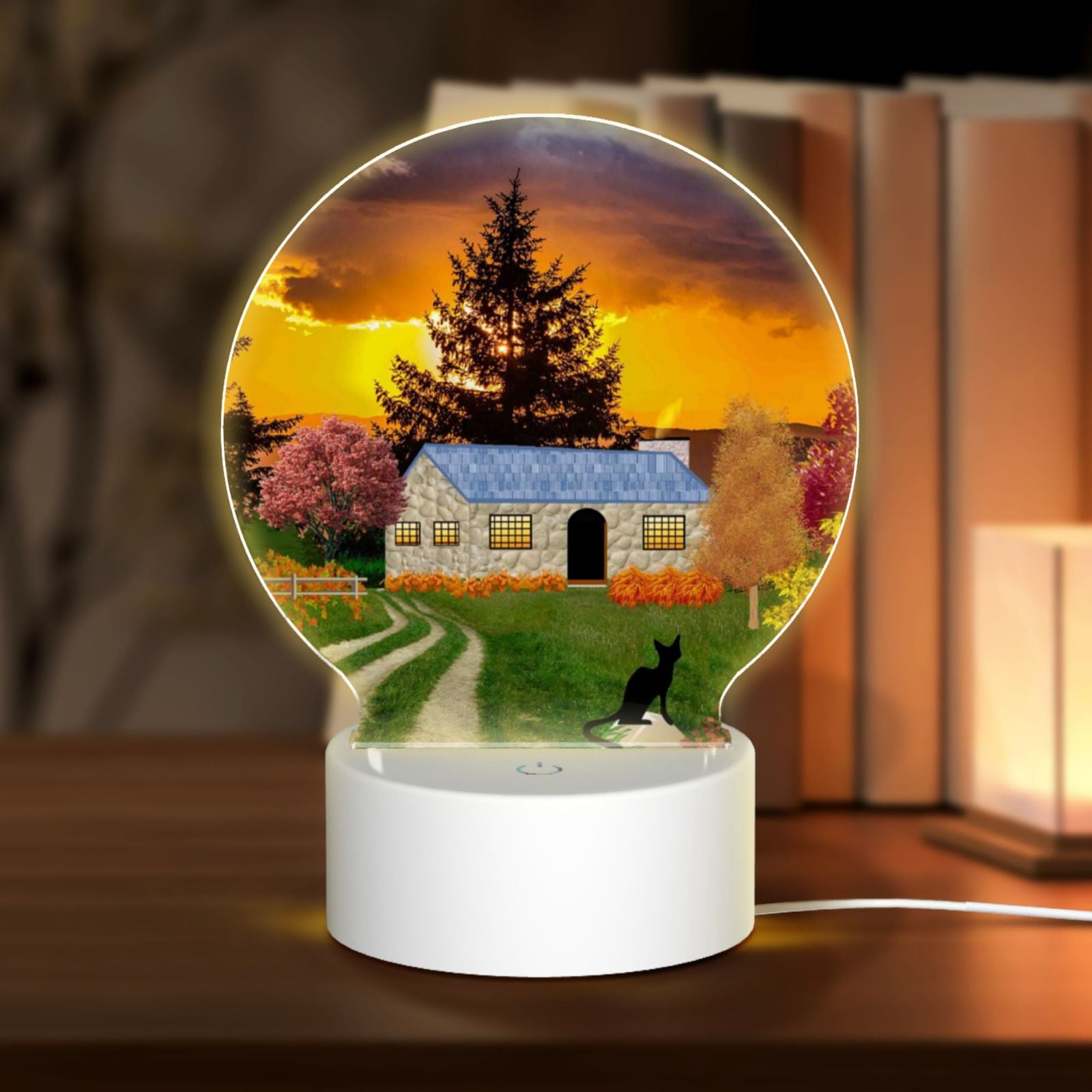 Salouo Fall Village Scenery for Round Acrylic Night Light - Acrylic ...