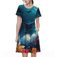 thumbnail image 1 of Salouo Fantasy Underwater Adventure for Women's Short Sleeve Summer Dress, Pleated Loose Swing Knee Length Dresses with Pockets, 1 of 6