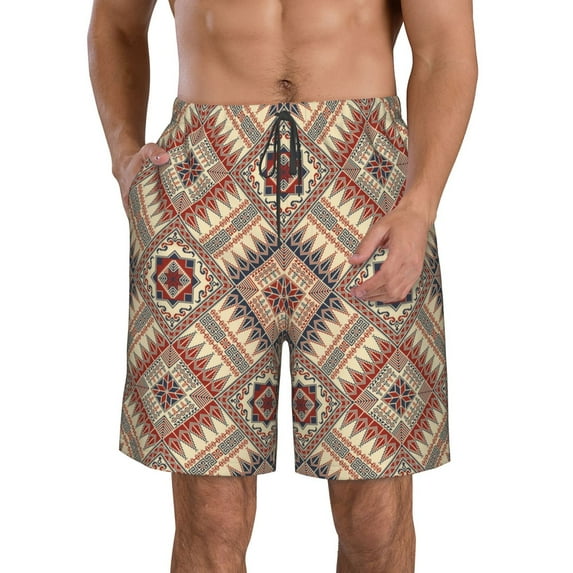 Salouo Fashion Tatreez (3) Pattern Swim Trunks for Men,Men's Hawaiian Bathing Suit Swimsuits Quick Dry Swimming Board Shorts Beach Shorts with Pockets-Small
