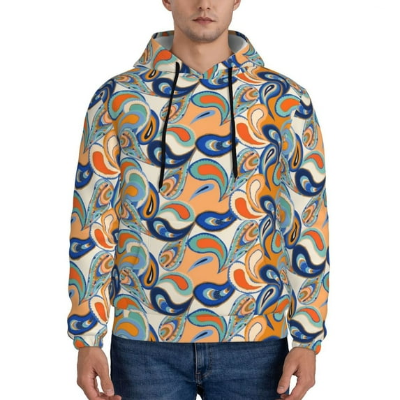 Salouo Fashionable Paisley Pattern Men's Fall Hoodie Sweatshirt,Sport Hoodie with Pockets for Men Pullover Casual Hooded Sweatshirt-X-Large