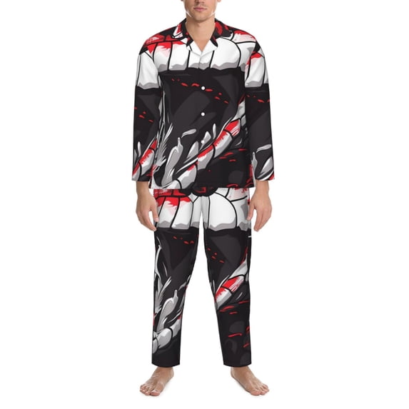 Salouo Fierce Red Viper Graphic Art Print Button-Front Long Sleeve Pajama Set for Men, Soft 2Pjs Men's Long Sleeve Sleepwear -Medium