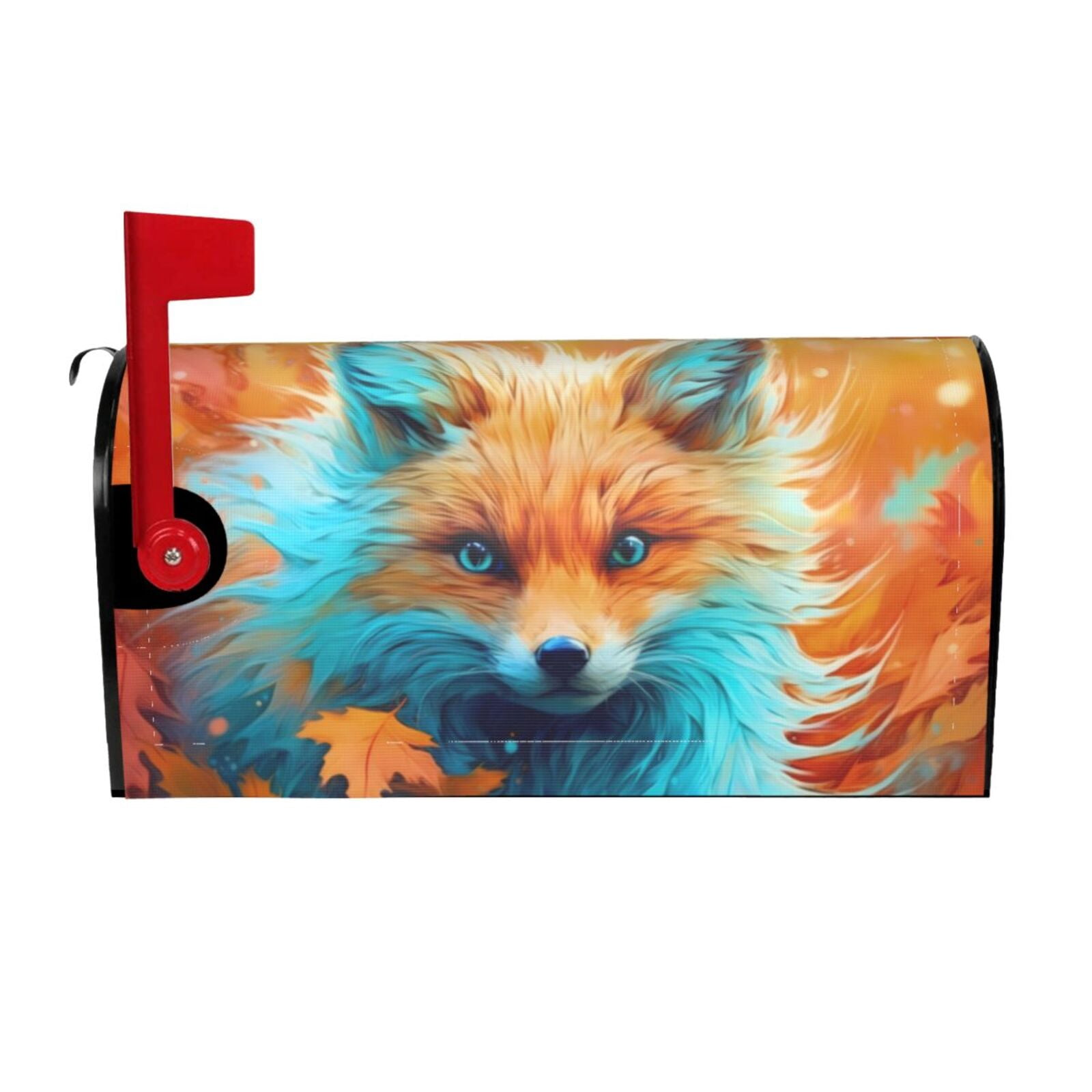 Salouo Fiery Red Maple Leaf Fox for Magnetic Mailbox Covers Waterproof ...