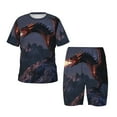 Salouo Fire Breathing Dragon Twilight Pattern ShortSleeved Pajamas Set