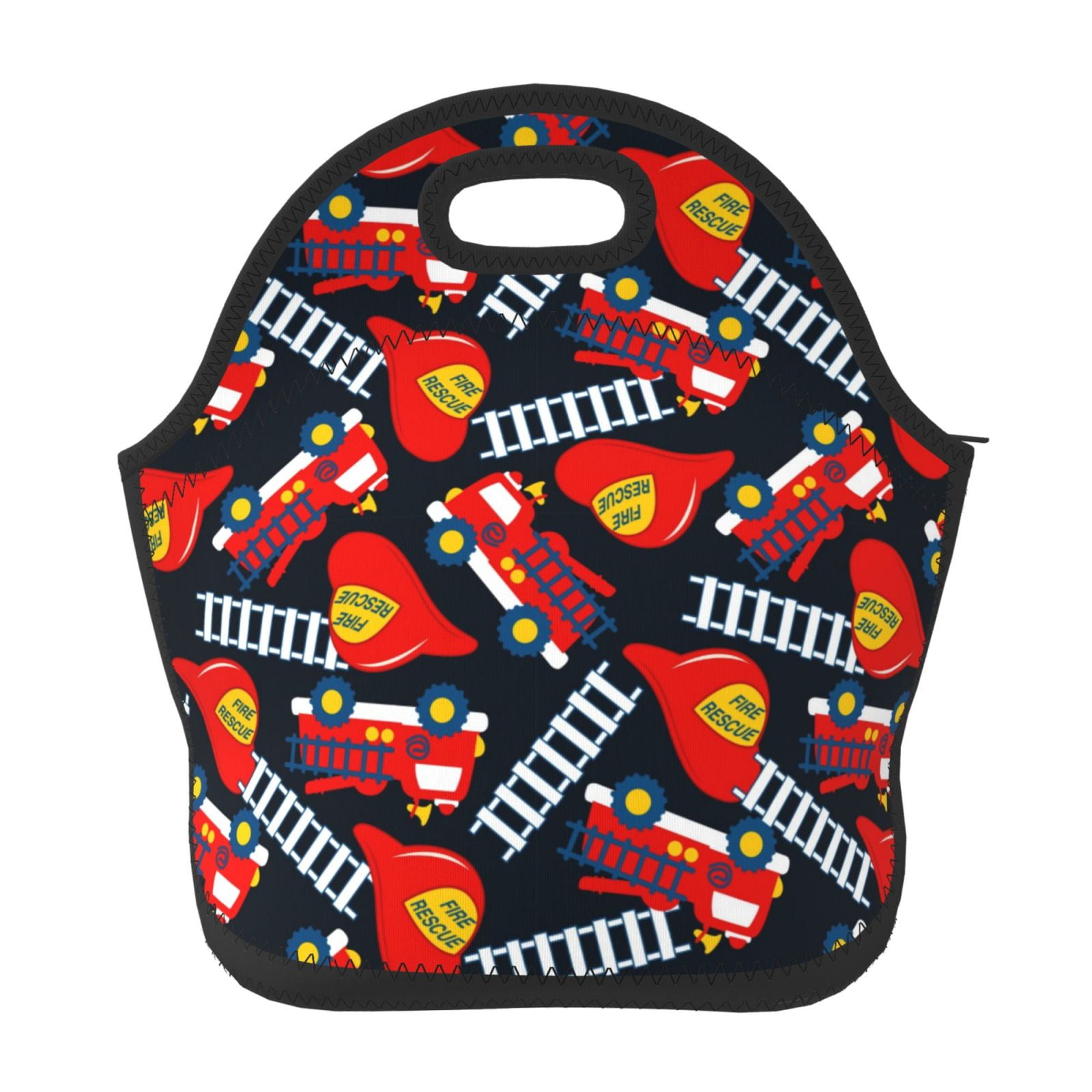 Salouo Fire Rescue With Red Helmet And Truck for Lunch Tote,Lunch Bag
