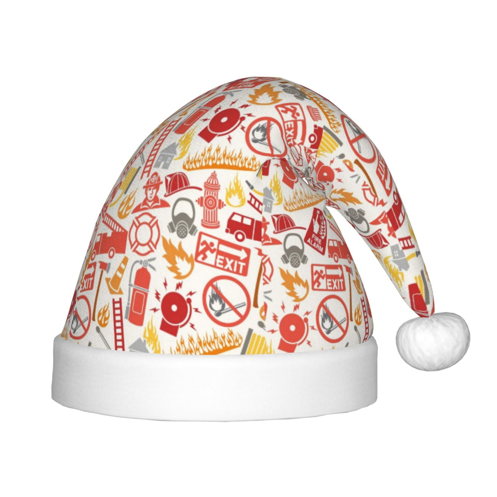 Salouo Firefighter Icons for Christmas Hat for Kids Xmas Holiday Hat Santa Hat for Boys & Girls Festive Headwear Accessories Fit for Christmas/ New Year/Holiday/Party