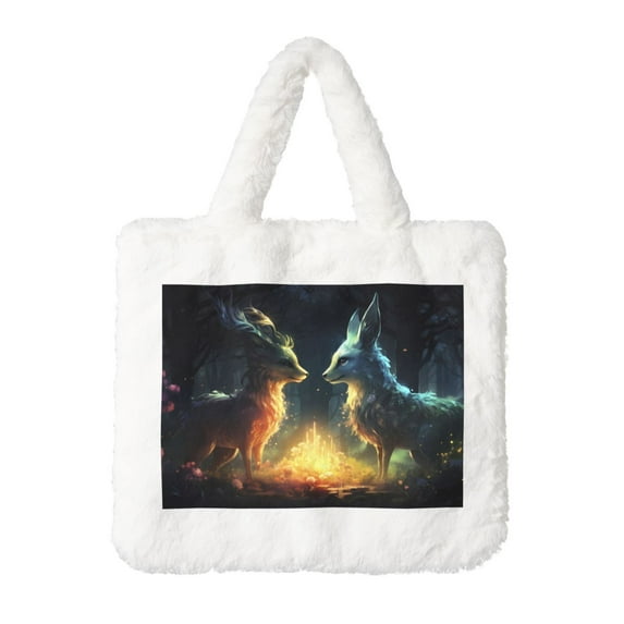 Salouo Firefly Forest Fox for Plush Underarm Bag,Soft Tote Bag Ladies Fluffy Shoulder Bag Women Furry Tote Bag Plush Handbag for Autumn and Winter