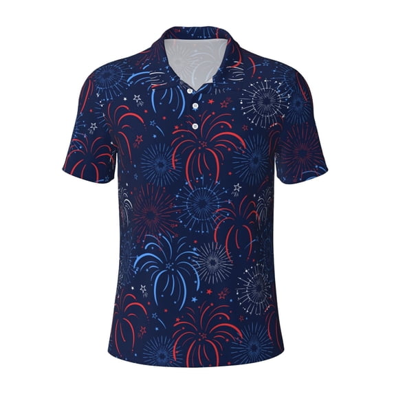 Salouo Firework for Men's Short Sleeve Polo Shirts,Polo Shirts for Men Performance Short Sleeve Golf Shirt Athletic Casual Collared T-Shirt-3X-Large