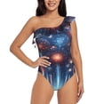 thumbnail image 1 of Salouo Fireworks1 Pattern One Shoulder Ruffled One Piece Swimsuit for Women V Neck Swimwear Tummy Control Bathing Suit-Small, 1 of 6