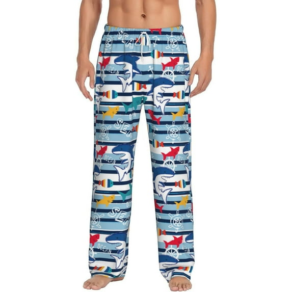Salouo Fish And Shark Print Pajama Pants for Men, Lounge Pants Elastic Waistband Casual Men's sleepwear Loungewear Sleep Pajama Pant -Small