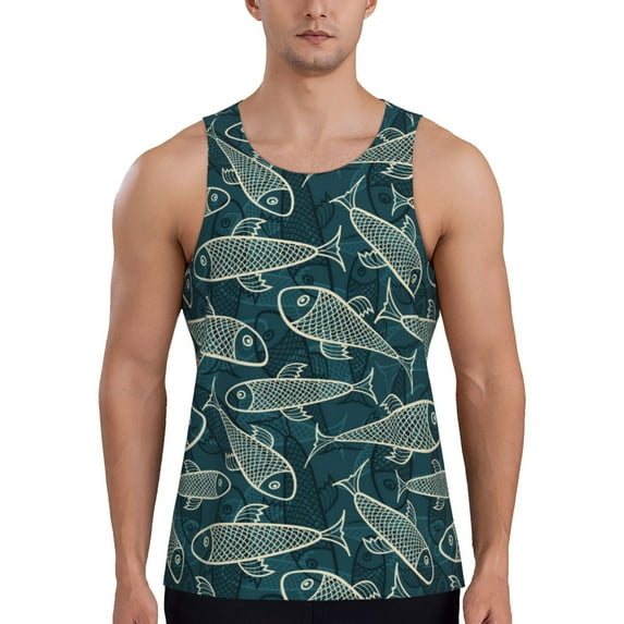 Salouo Fish Style for Men's Tank Tops,Sleeveless Muscle Shirts for Men Quick Dry Workout Tank Top Gym Muscle Tee Fitness Bodybuilding Sleeveless T Shirt-4X-Large