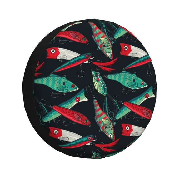 Salouo Fishing Lure Print Spare Tire Cover 14-17 inch Spare Tire Protector Universal Tough Tire Wheel Cover for Trailer SUV and Truck-16 inch