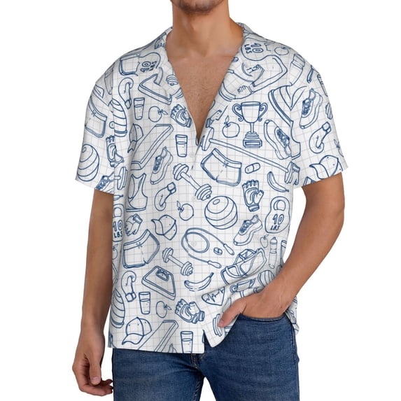 Salouo Fitness Guru Pattern Cuban Collar Shirts for Men Button-Down Shirt Men's Short Sleeve Shirts Hawaiian Shirts Casual Shirts -Large