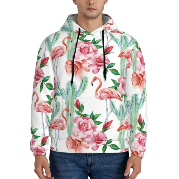 Salouo Flamingo Flower Pattern Men's Fall Hoodie Sweatshirt,Sport Hoodie with Pockets for Men Pullover Casual Hooded Sweatshirt-3X-Large