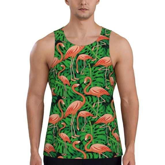 Salouo Flamingo for Men's Tank Tops,Sleeveless Muscle Shirts for Men Quick Dry Workout Tank Top Gym Muscle Tee Fitness Bodybuilding Sleeveless T Shirt-Medium